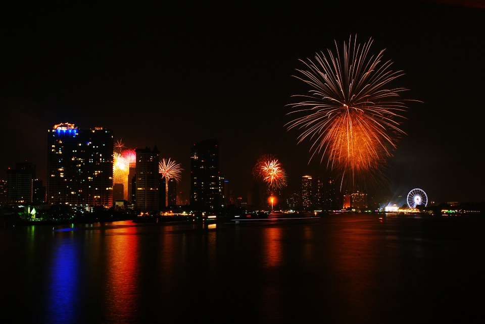 Riverfront Fireworks Bangkok Thailand, New Years Eve