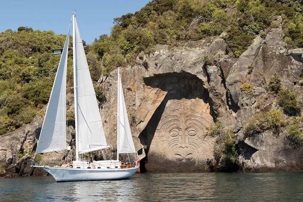 Sail Barbary Lake Taupo Yacht Cruise | Maori Rock Carvings