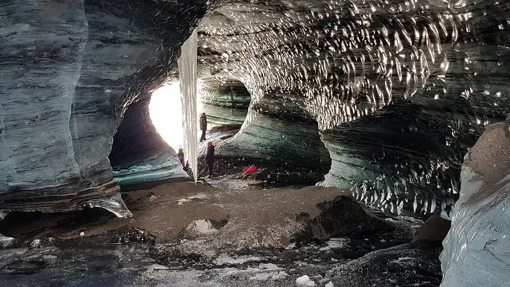 Walk Under an Ice Cave Under the Katla Volcano